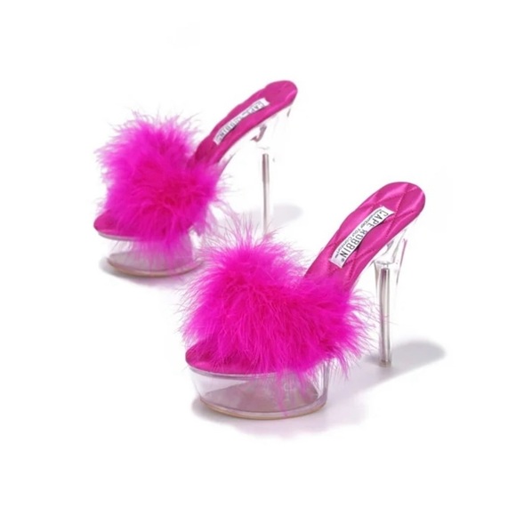 Pink Feather Platform Heels - Picture 2 of 11